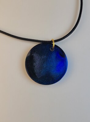 Handcrafted Black, Blue, and White 1.25" Circle Pendant Necklace or Keychain - image2